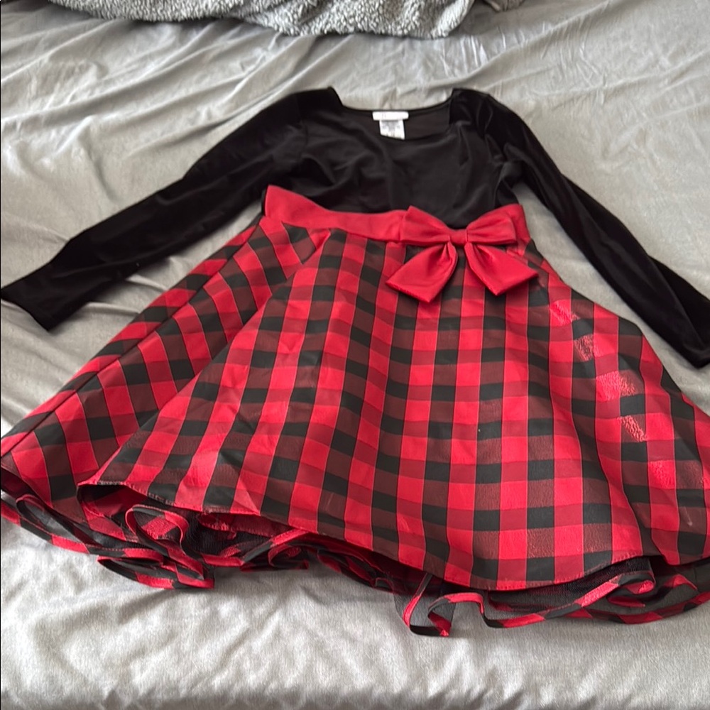 Bonnie Jean Black and Red Plaid Formal Dress
